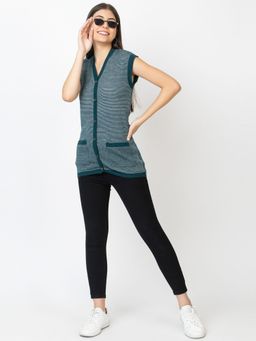 Kvetoo - Green V-Neck Sleeveless Cardigan for Women
