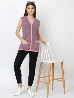Kvetoo - Purple V-Neck Sleeveless Cardigan for Women