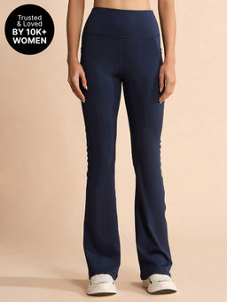 Kica - High-Waist Flare Pants in Kica SKN Sculpting Stretch Fabric with Pockets Blue