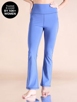 Kica - High-Waist Flare Pants in Kica SKN Sculpting Stretch Fabric with Pockets Blue