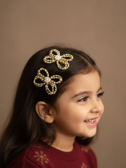 Choko - Santa X-Mas Butterfly Beaded Hair Clip- Gold & Off White