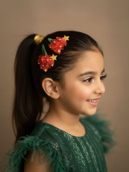 Choko - Pair of Xmas Tree Hair Clips in Santa Red & Green, Christmas Kids Hair Accessory for Girls