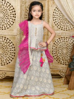 SAKA DESIGNS - Grey & Magenta All Over Print Lehenga Choli with Dupatta (Set of 3)