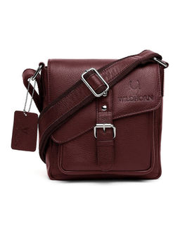 WILDHORN - Maroon Classic Leather Sling Bag for Men I Office Bags I Travel Bags I Adjustable Strap