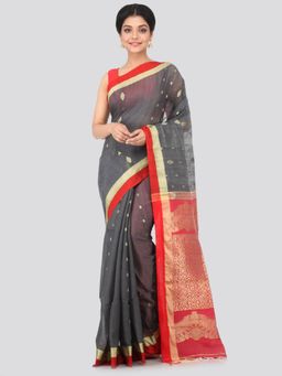 PinkLoom - Women's Cotton Silk Saree With Unstitched Blouse Piece,Grey
