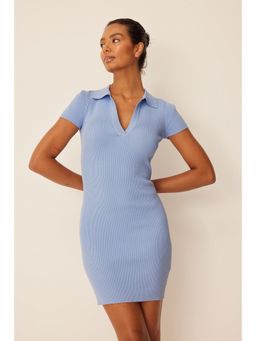 NA-KD - Ribbed Mini Dress-light Blue