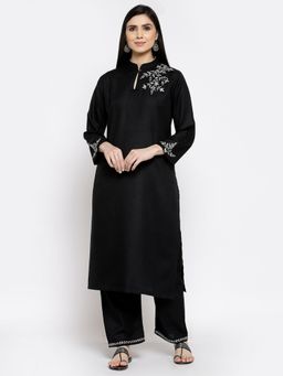DART STUDIO - Embroidered Cotton Kurta And Palazzo Black (Set of 2)