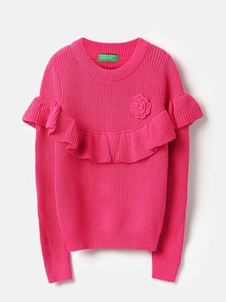 United Colors of Benetton - Girls Pink Pure Cotton Textured Sweater