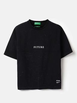 United Colors of Benetton - Girls Black Pure Cotton Solid/Plain T-shirt