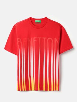 United Colors of Benetton - Girls Red Pure Cotton Ombre T-shirt