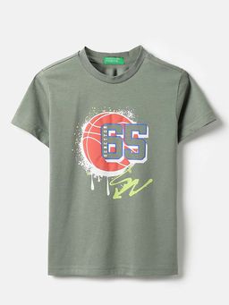 United Colors of Benetton - Boys Green Polycotton Printed T-shirt