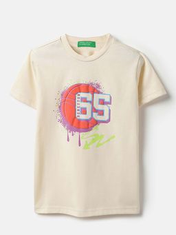 United Colors of Benetton - Boys Off White Polycotton Printed T-shirt