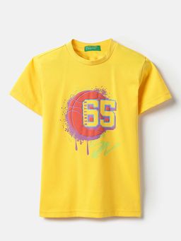United Colors of Benetton - Boys Yellow Polycotton Printed T-shirt