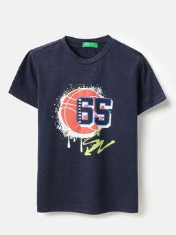 United Colors of Benetton - Boys Navy Blue Polycotton Printed T-shirt