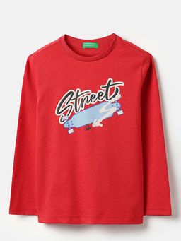 United Colors of Benetton - Boys Red Polycotton Printed T-shirt