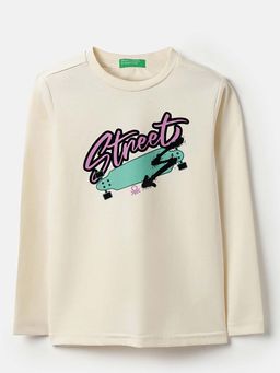 United Colors of Benetton - Boys Off White Polycotton Printed T-shirt