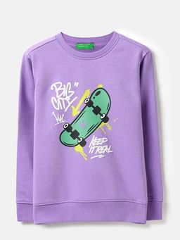 United Colors of Benetton - Boys Purple Polycotton Printed Sweatshirt