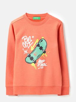United Colors of Benetton - Boys Orange Polycotton Printed Sweatshirt