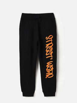 United Colors of Benetton - Boys Black Pure Cotton Typography Trackpant