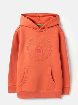 United Colors of Benetton - Girls Orange Polycotton Embroidered Hoodie