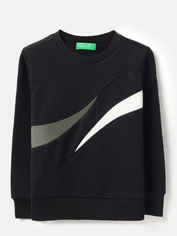 United Colors of Benetton - Boys Black Polyester Colorblock Sweatshirt