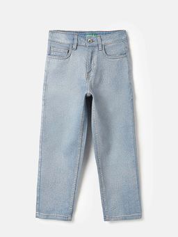 United Colors of Benetton - Girls Blue Cotton Solid/Plain Jeans