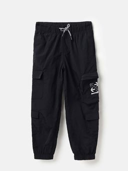 United Colors of Benetton - Boys Black Nylon Solid/Plain Trackpant