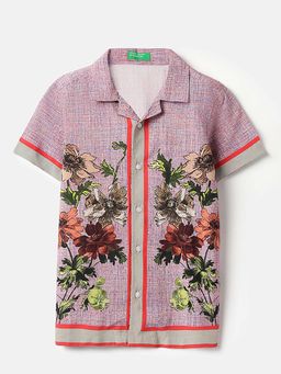 United Colors of Benetton - Boys Red Viscose Floral Shirt