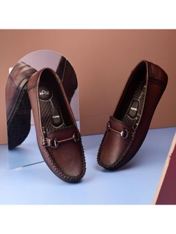 Zoom Shoes - Women Brown Genuine Leather Slip-On Loafers