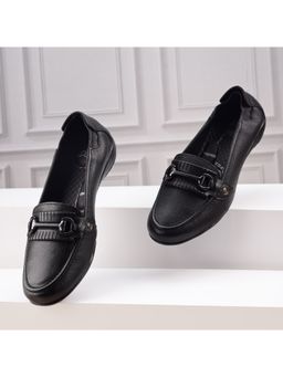 Zoom Shoes - Women Black Genuine Leather Slip-On Ballerina