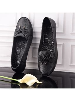 Zoom Shoes - Women Black Genuine Leather Slip-On Ballerina