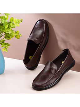 Zoom Shoes - A4435 Men Brown Genuine Leather Slip On Loafers