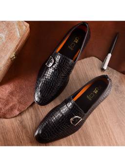Zoom Shoes - A10631 Men Black Genuine Leather Slip On Loafers