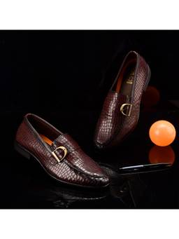 Zoom Shoes - A10631 Men Brown Genuine Leather Slip On Loafers