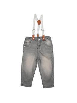 MINI KLUB - Boys Cotton Solid Denim Pant With Suspender - Grey