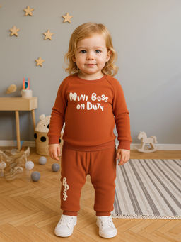 MINI KLUB - Boys Brown Typography Sweatshirt and Joggers