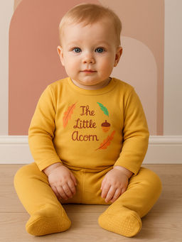 MINI KLUB - Boys Cotton Full Sleeves Typography Printed Sleepsuit - Mustard