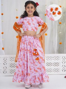 Little Bansi - Girls Blouse with Lehenga and Dupatta - Pink