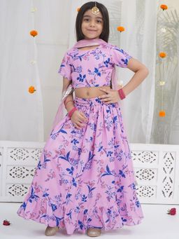 Little Bansi - Girls Floral Blouse with Lehenga and Dupatta - Pink