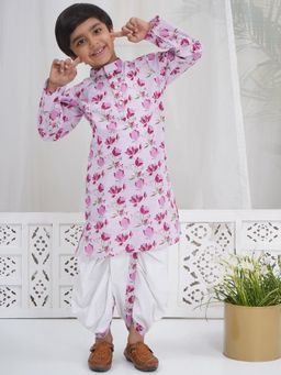 Little Bansi - Boys Floral Kurta with Dhoti - Pink