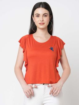 MISH - Orange Embellished With Frill Detail T-Shirt