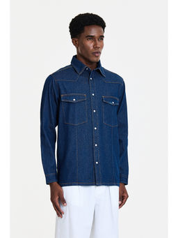 Snitch - Dark Blue Solid Full Sleeves Regular Casual Shirt for Men