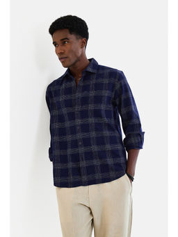 Snitch - Navy Checks Full Sleeves Regular Casual Shirt for Men