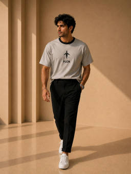 FLCN - Men Boxy T-shirt Cut and Sew Gray Black