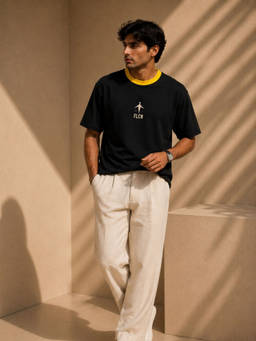 FLCN - Men Boxy T-shirt Cut and Sew Black Yellow