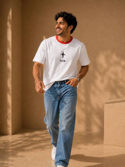 FLCN - Men Boxy T-shirt Cut and Sew White Red