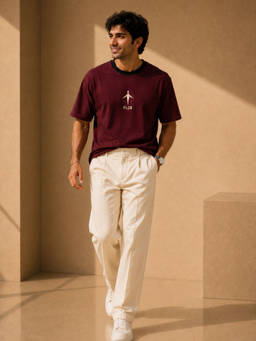 FLCN - Men Boxy T-shirt Cut and Sew Maroon Black