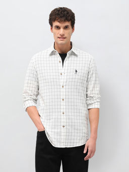 U.S. Polo Assn. Denim Co. - Men's Windowpane Checked Regular Fit Shirt-White