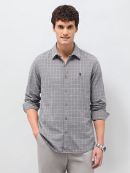 U.S. Polo Assn. Denim Co. - Men's Windowpane Checked Regular Fit Shirt-Grey