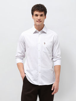 U.S. POLO ASSN. - Men's Vertical Striped Dobby Shirt-Grey